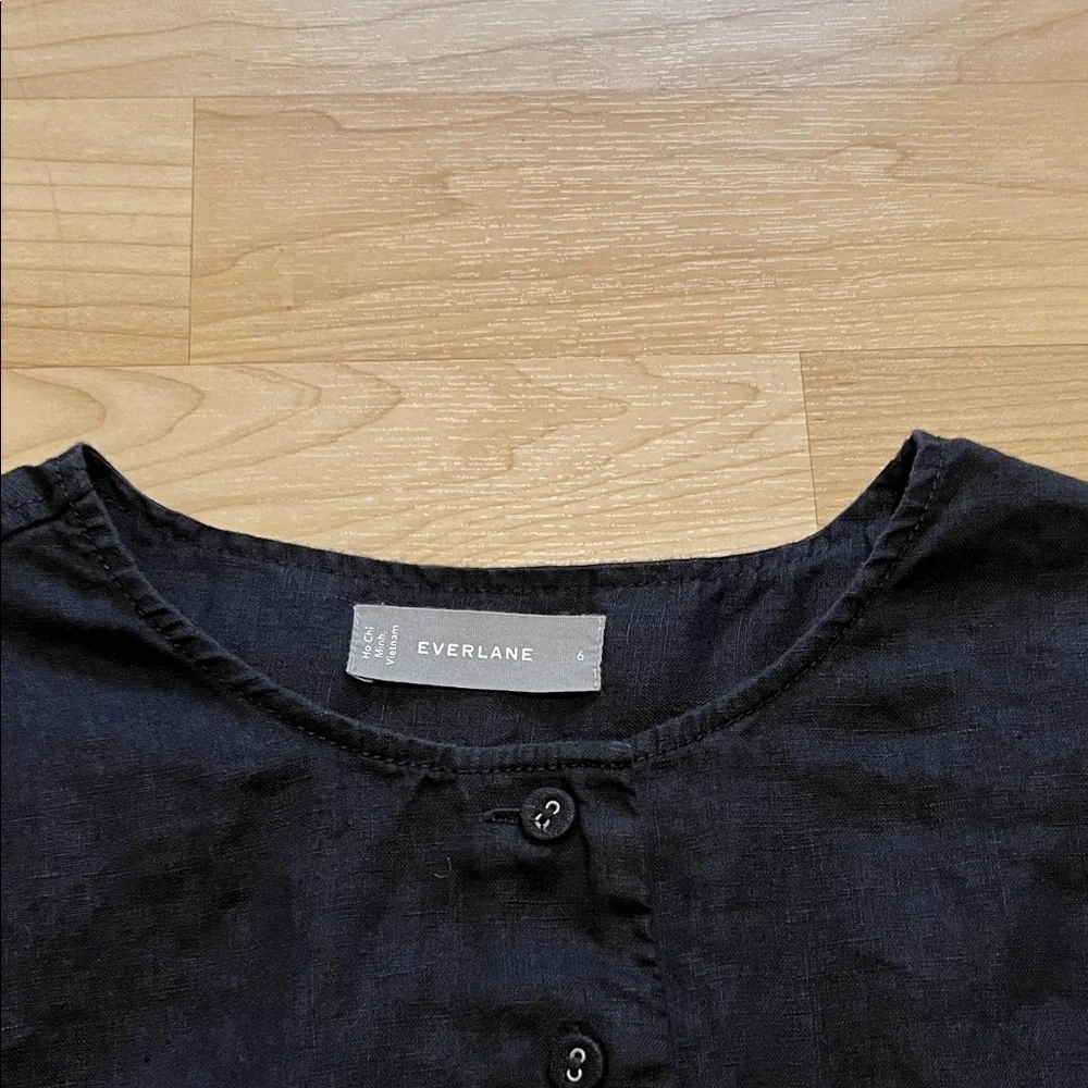 Everlane The Linen Popover Shirt Women's sz 6 Black - Picture 6 of 10